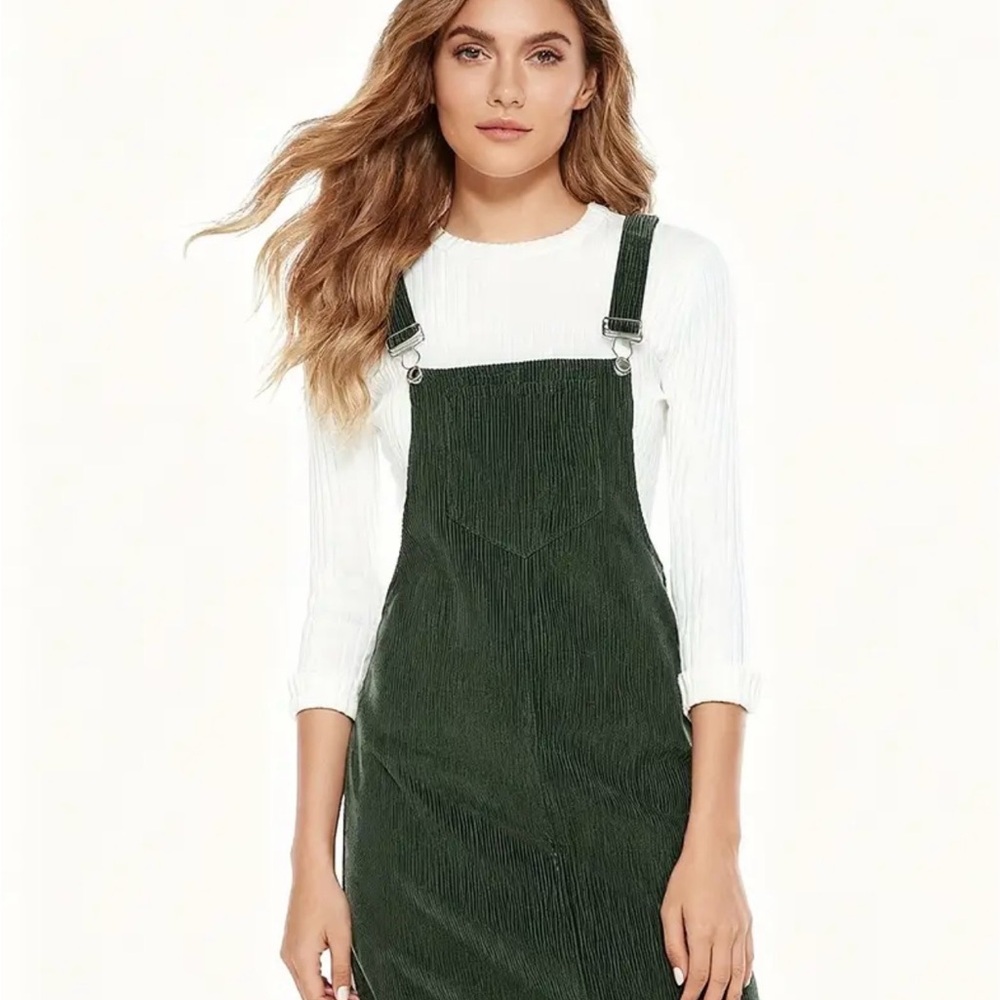 Women'sEmerald Green Corduroy Overall Mini Dress
